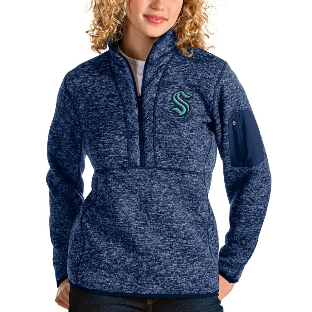 Seattle Kraken Antigua Women's Fortune Half-Zip Sweatshirt - Heather Navy Sweatshirts
