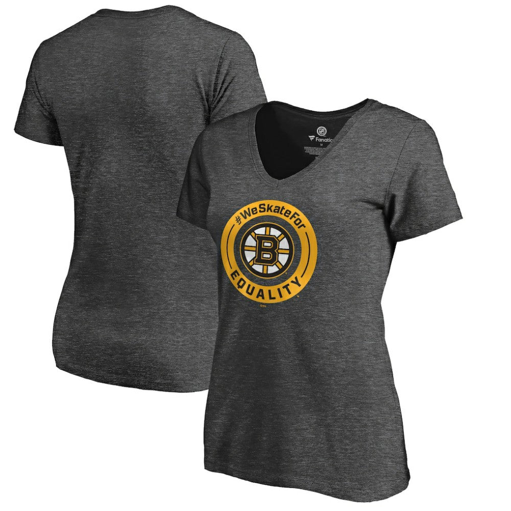 Boston Bruins Women's #WeSkateFor V-Neck T-Shirt - Heather Gray T-shirts