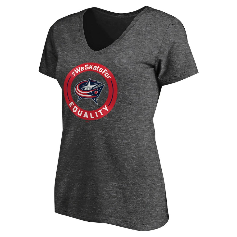 Columbus Blue Jackets Women's #WeSkateFor V-Neck T-Shirt - Heather Gray T-shirts