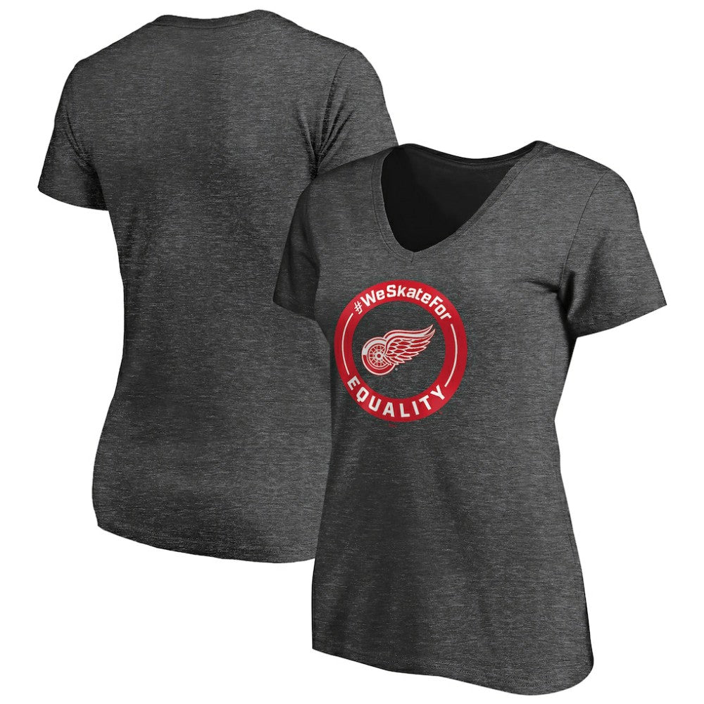 Detroit Red Wings Women's #WeSkateFor V-Neck T-Shirt - Heather Gray T-shirts
