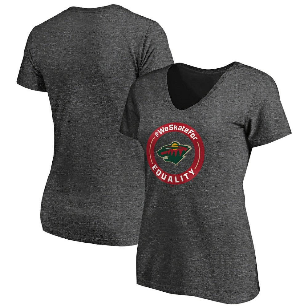 Minnesota Wild Women's #WeSkateFor V-Neck T-Shirt - Heather Gray T-shirts