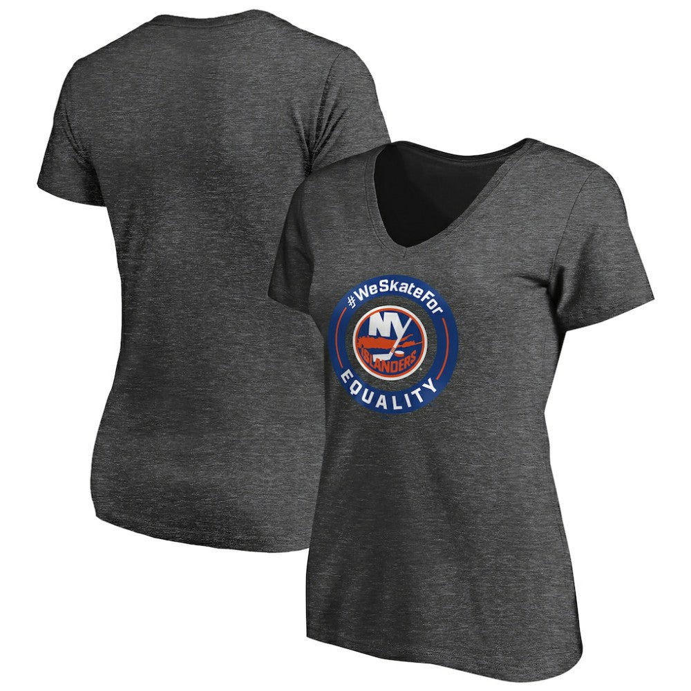 New York Islanders Women's #WeSkateFor V-Neck T-Shirt - Heather Gray T-shirts