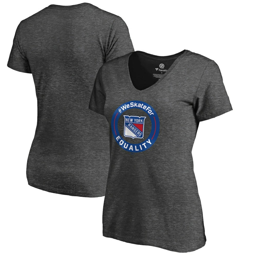 New York Rangers Women's #WeSkateFor V-Neck T-Shirt - Heather Gray T-shirts