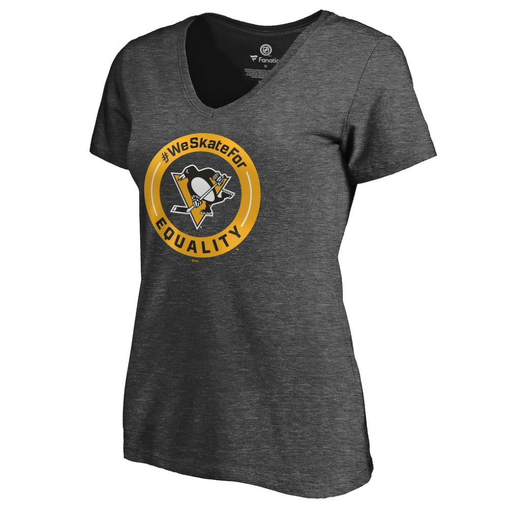 Pittsburgh Penguins Women's #WeSkateFor V-Neck T-Shirt - Heather Gray T-shirts