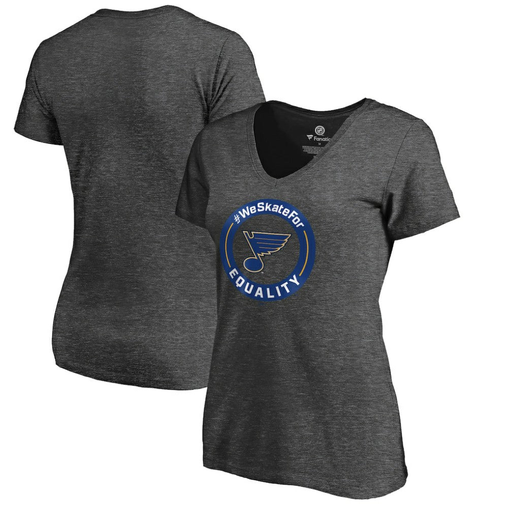 St. Louis Blues Women's #WeSkateFor V-Neck T-Shirt - Heather Gray T-shirts