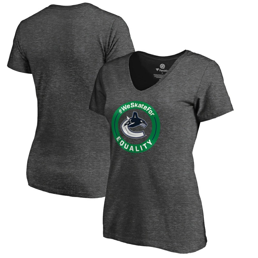 Vancouver Canucks Women's #WeSkateFor V-Neck T-Shirt - Heather Gray T-shirts