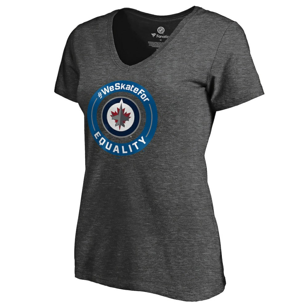 Winnipeg Jets Women's #WeSkateFor V-Neck T-Shirt - Heather Gray T-shirts