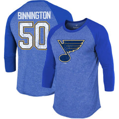 Jordan Binnington St. Louis Blues Fanatics Name & Number Tri-Blend Raglan 3/4-Sleeve T-Shirt - Blue T-shirts