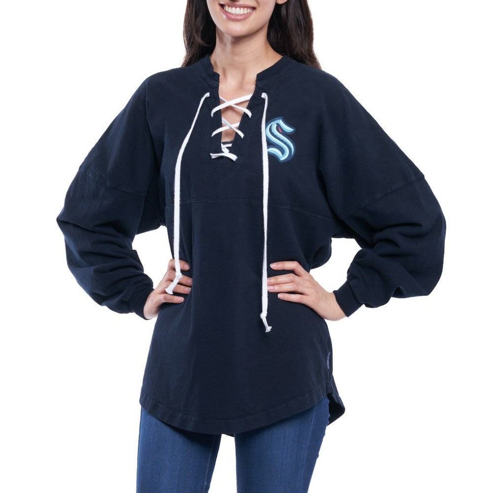 Seattle Kraken Fanatics Women's Lace Up Long Sleeve Spirit Top - Navy Tops