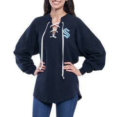 Seattle Kraken Fanatics Women's Lace Up Long Sleeve Spirit Top - Navy Tops