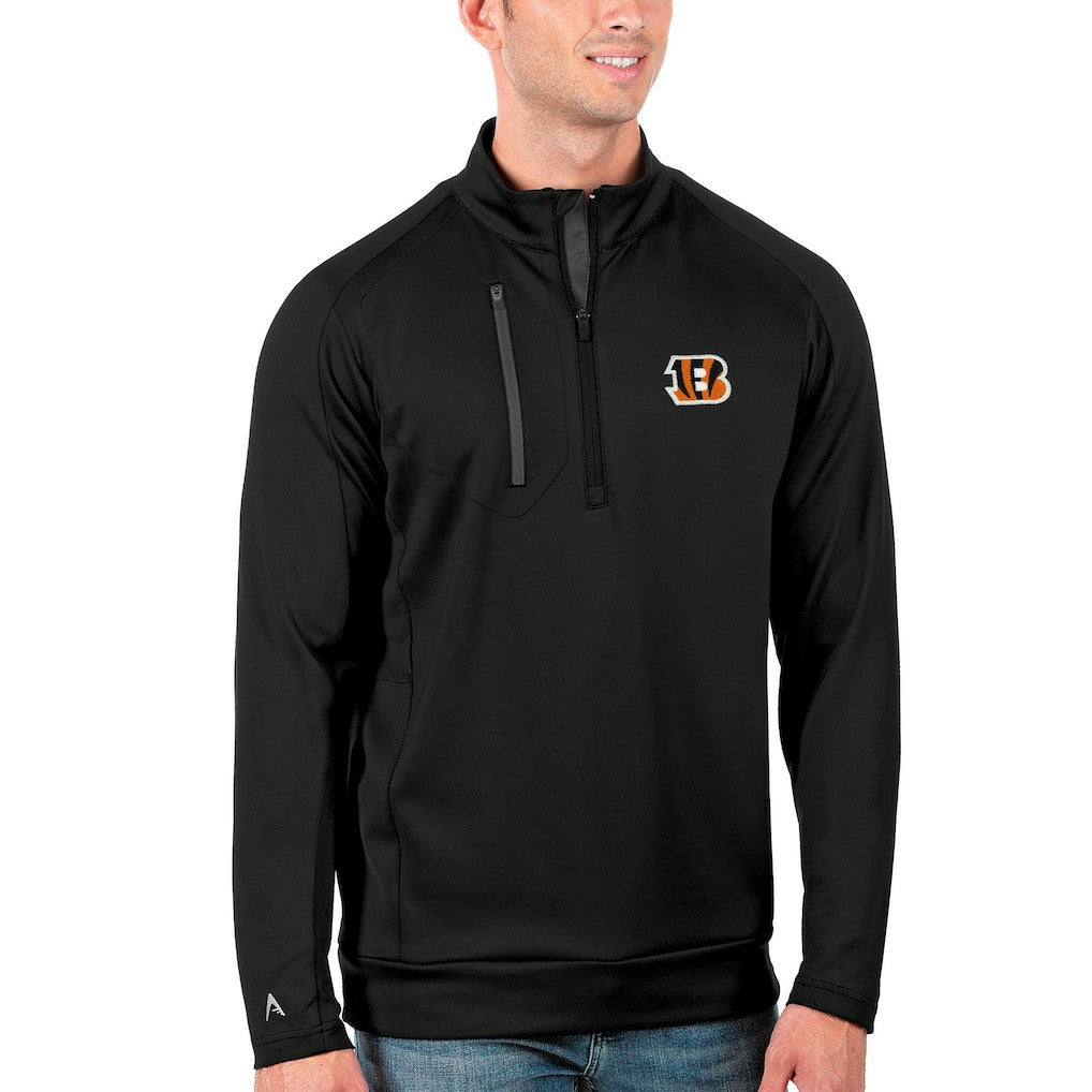 Cincinnati Bengals Antigua Generation Quarter-Zip Pullover Jacket - Black/Charcoal for sale