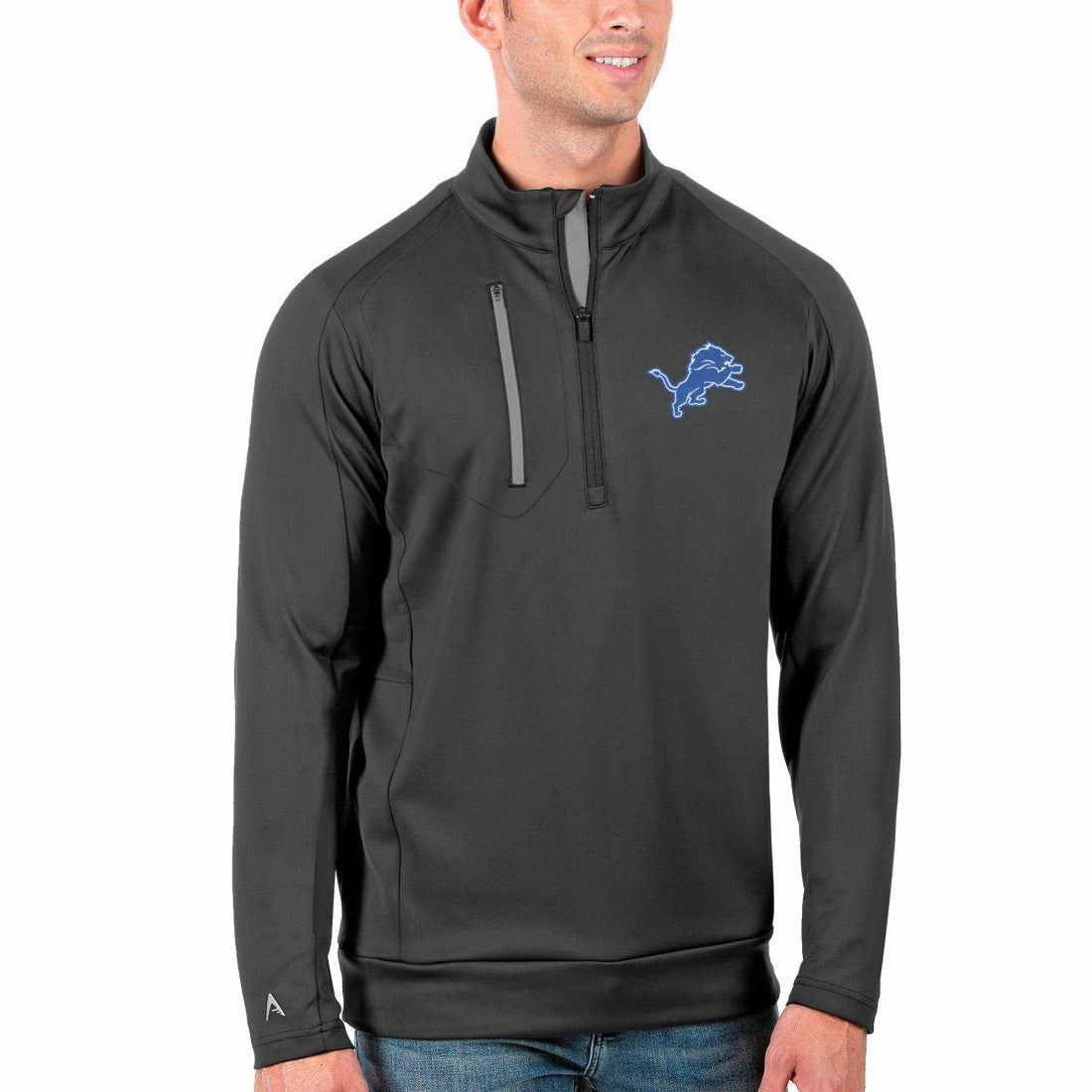 Detroit Lions Antigua Generation Quarter-Zip Pullover Jacket - Charcoal/Silver on sale
