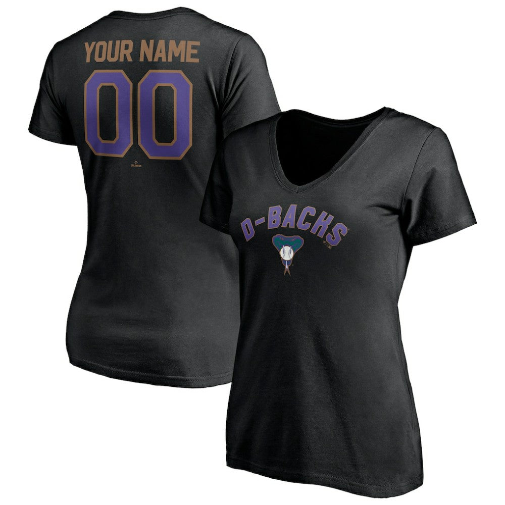 Arizona Diamondbacks Women's Cooperstown Winning Streak Personalized Name & Number V-Neck T-Shirt Black