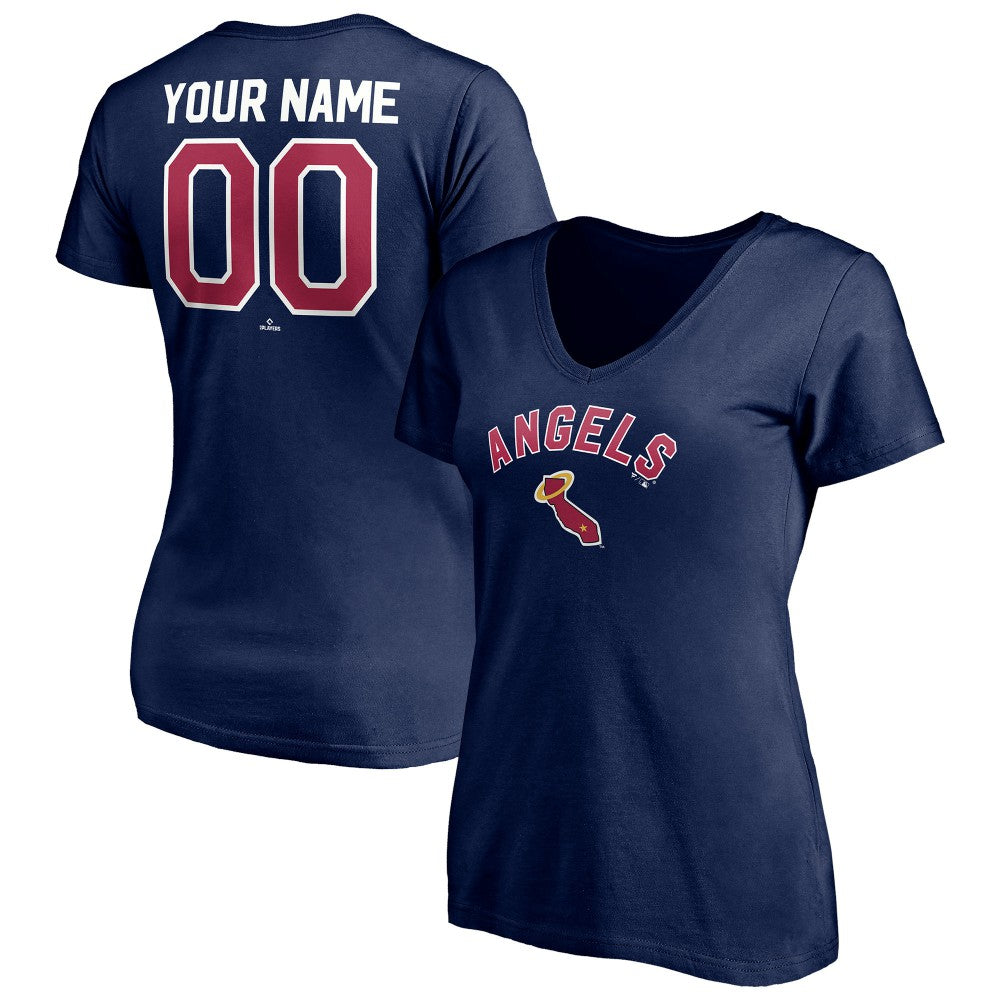 Los Angeles Angels Women's Cooperstown Winning Streak Personalized Name & Number V-Neck T-Shirt Navy