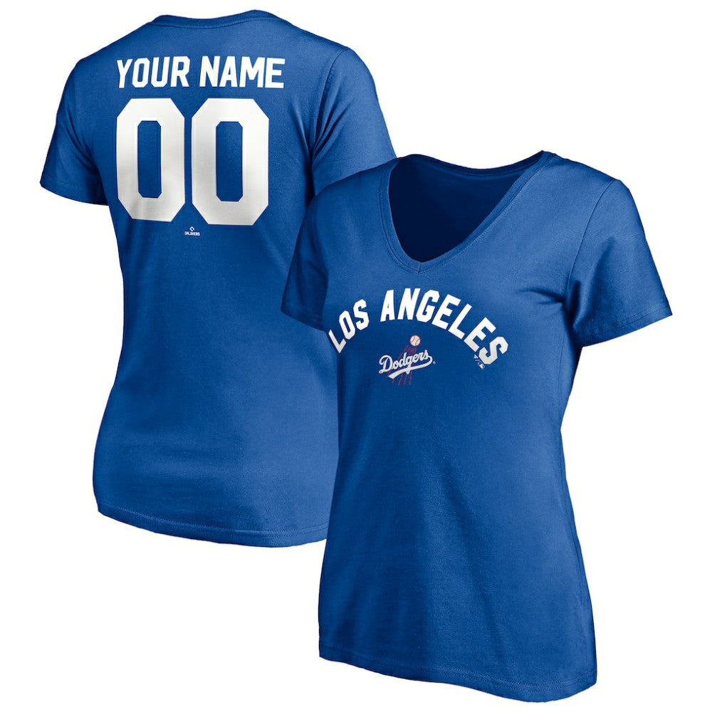 Los Angeles Dodgers Women's Cooperstown Winning Streak Personalized Name & Number V-Neck T-Shirt Royal