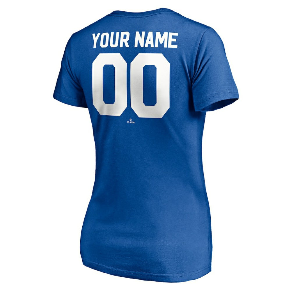 Los Angeles Dodgers Women's Cooperstown Winning Streak Personalized Name & Number V-Neck T-Shirt Royal