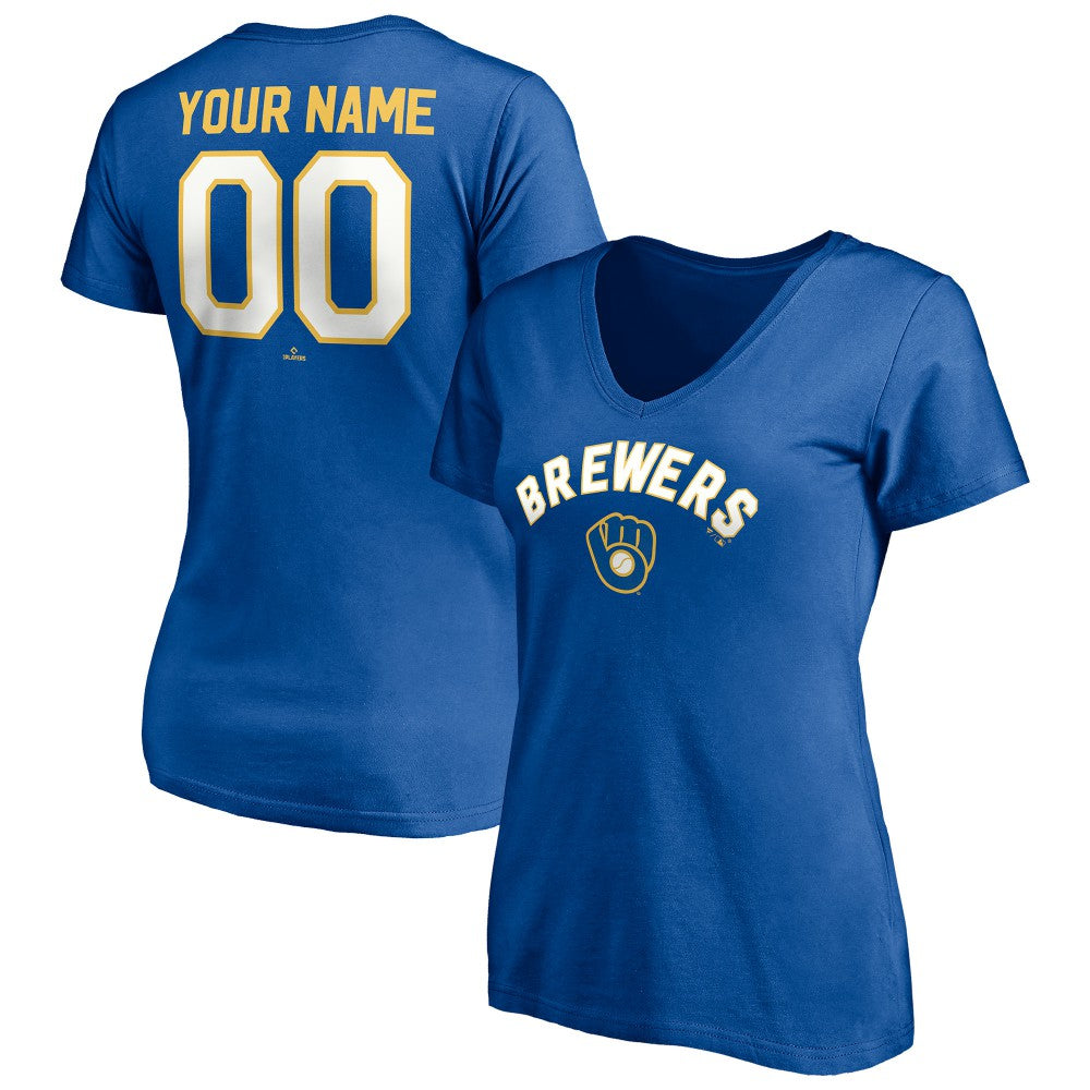 Milwaukee Brewers Women's Cooperstown Winning Streak Personalized Name & Number V-Neck T-Shirt Royal