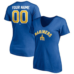 Seattle Mariners Women's Cooperstown Winning Streak Personalized Name & Number V-Neck T-Shirt Royal