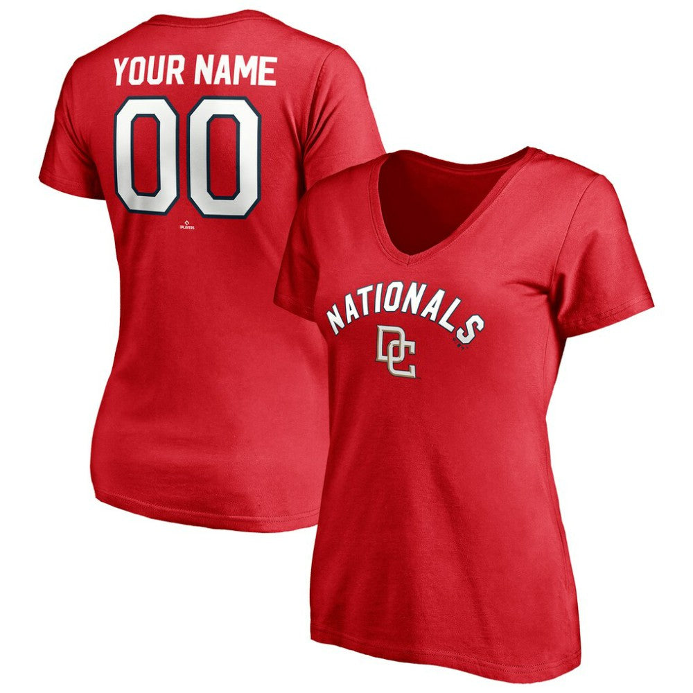 Washington Nationals Women's Cooperstown Winning Streak Personalized Name & Number V-Neck T-Shirt Red