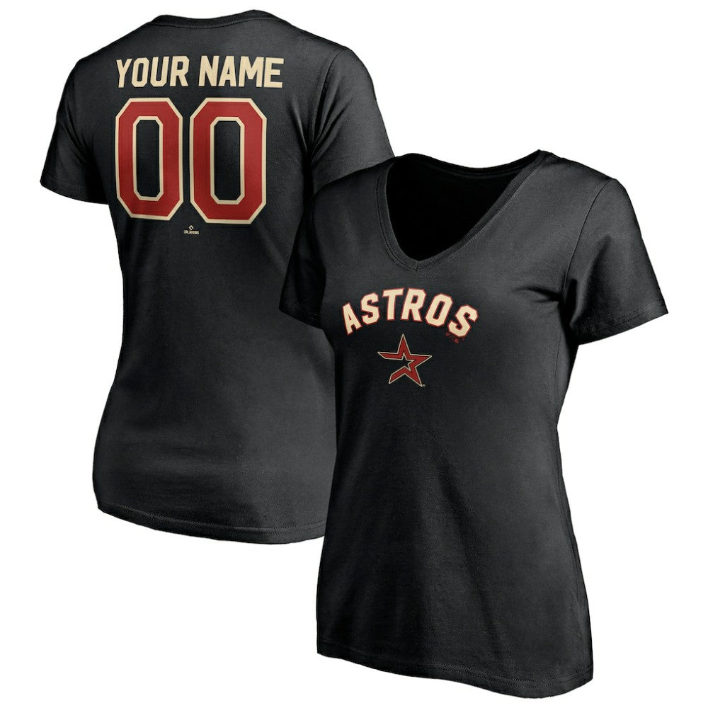 Houston Astros Women's Cooperstown Winning Streak Alternate Personalized Name & Number V-Neck T-Shirt Black