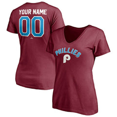 Philadelphia Phillies Women's Cooperstown Winning Streak Alternate Personalized Name & Number V-Neck T-Shirt Burgundy