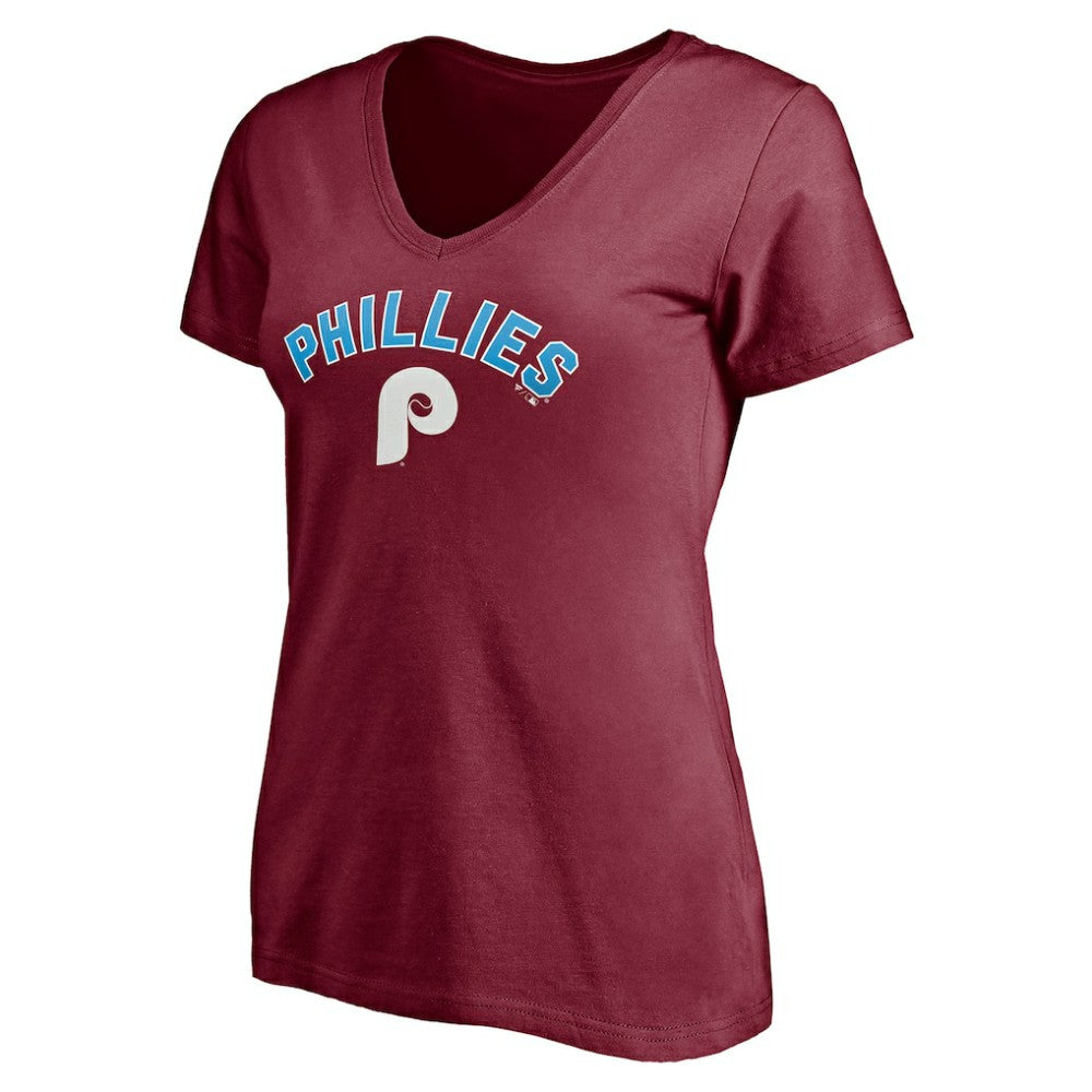 Philadelphia Phillies Women's Cooperstown Winning Streak Alternate Personalized Name & Number V-Neck T-Shirt Burgundy