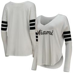 Miami Marlins Tiny Turnip Women's Jalynne Jersey Tri-Blend Long Sleeve V-Neck T-Shirt White