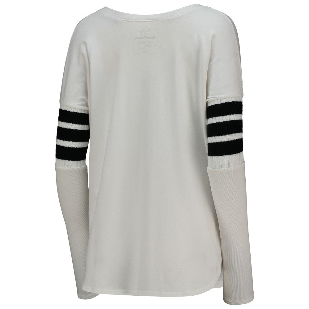 Miami Marlins Tiny Turnip Women's Jalynne Jersey Tri-Blend Long Sleeve V-Neck T-Shirt White