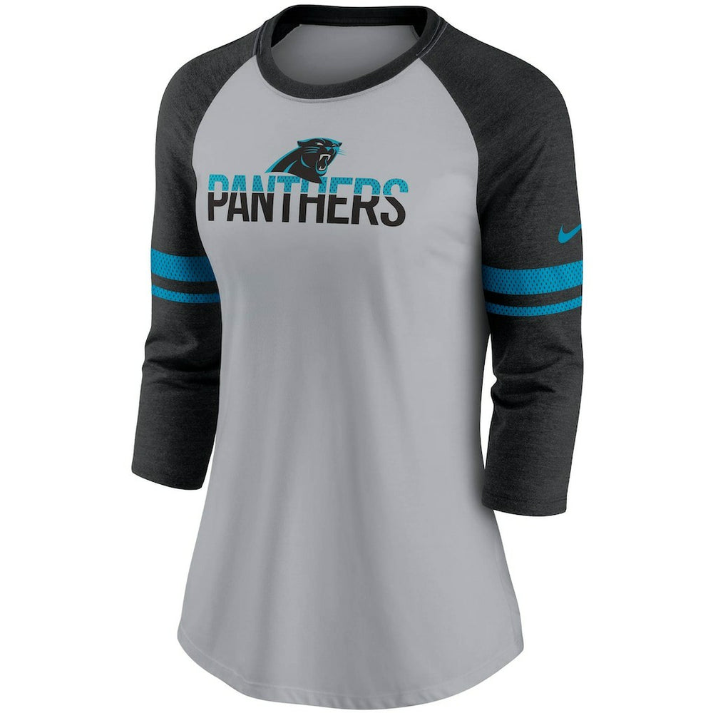Carolina Panthers Women's Stripe Mesh Nickname Tri-Blend 3/4-Sleeve T-Shirt - Heathered Gray/Black sale