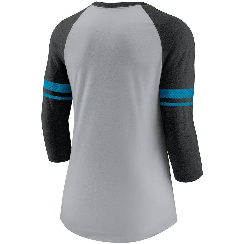 Carolina Panthers Women's Stripe Mesh Nickname Tri-Blend 3/4-Sleeve T-Shirt - Heathered Gray/Black sale