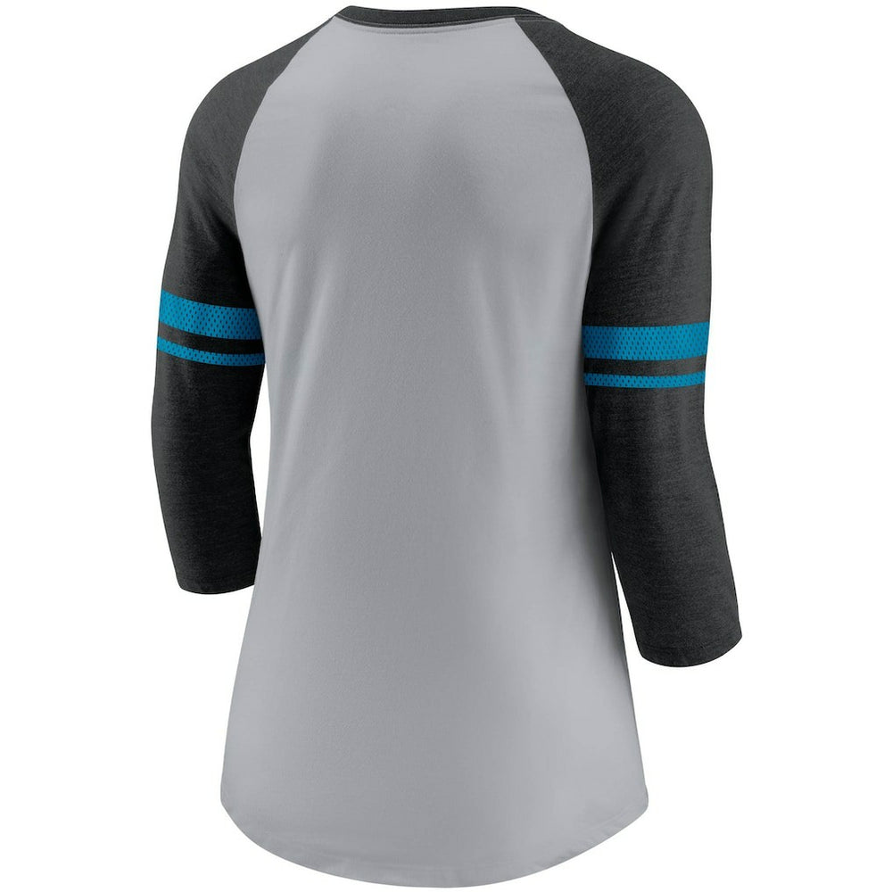 Carolina Panthers Women's Stripe Mesh Nickname Tri-Blend 3/4-Sleeve T-Shirt - Heathered Gray/Black sale