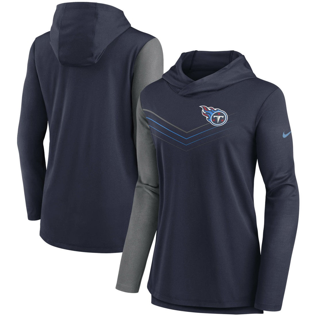 Tennessee Titans Women's Chevron Hoodie Performance Long Sleeve T-Shirt - Navy/Heathered Charcoal discount