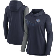 Tennessee Titans Women's Chevron Hoodie Performance Long Sleeve T-Shirt - Navy/Heathered Charcoal discount