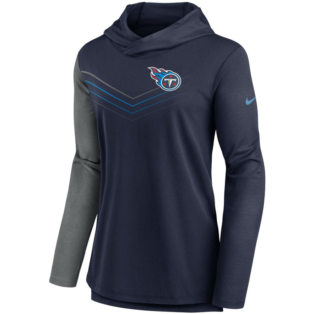 Tennessee Titans Women's Chevron Hoodie Performance Long Sleeve T-Shirt - Navy/Heathered Charcoal discount