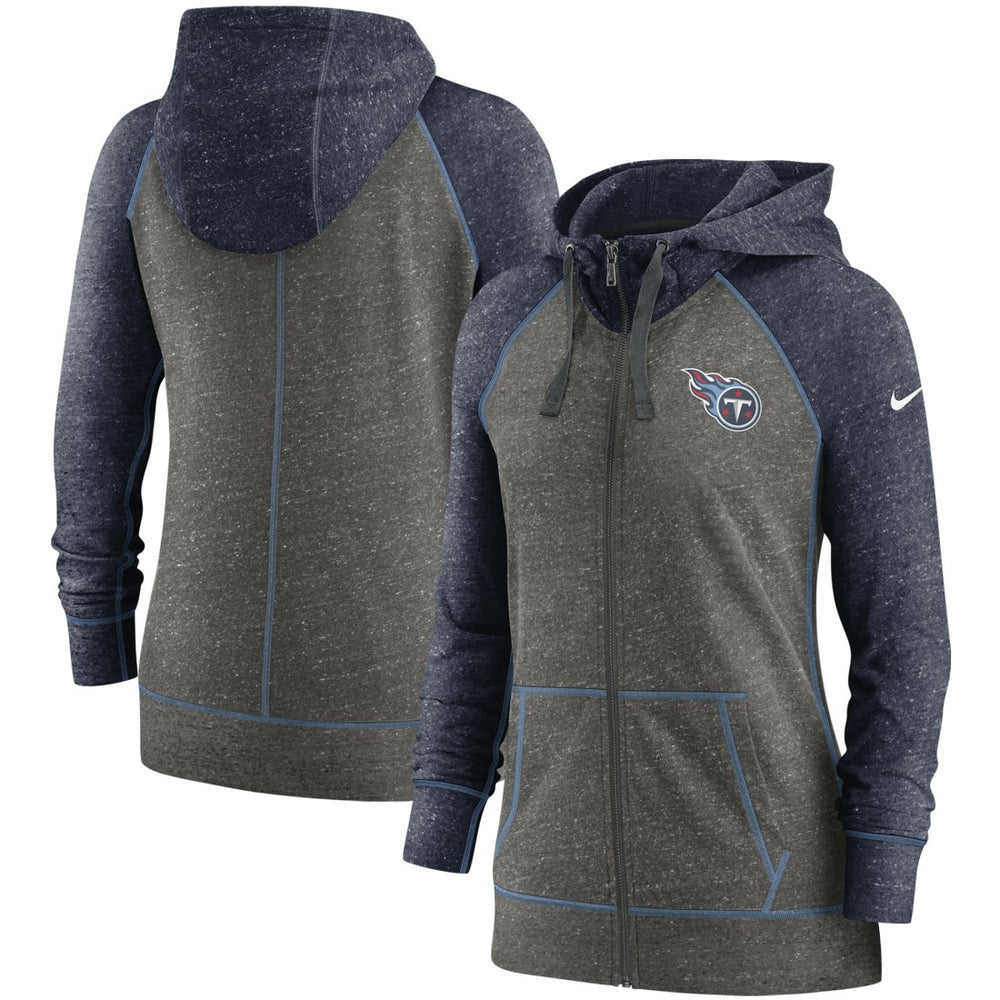 Tennessee Titans Women's Gym Vintage Raglan Full-Zip Hoodie - Heathered Charcoal/Navy on sale