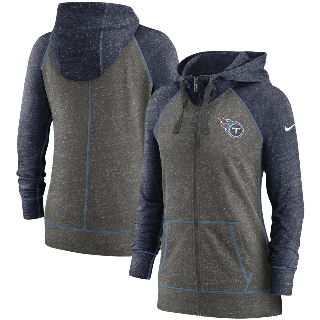 Tennessee Titans Women's Gym Vintage Raglan Full-Zip Hoodie - Heathered Charcoal/Navy on sale