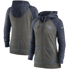 Tennessee Titans Women's Gym Vintage Raglan Full-Zip Hoodie - Heathered Charcoal/Navy on sale