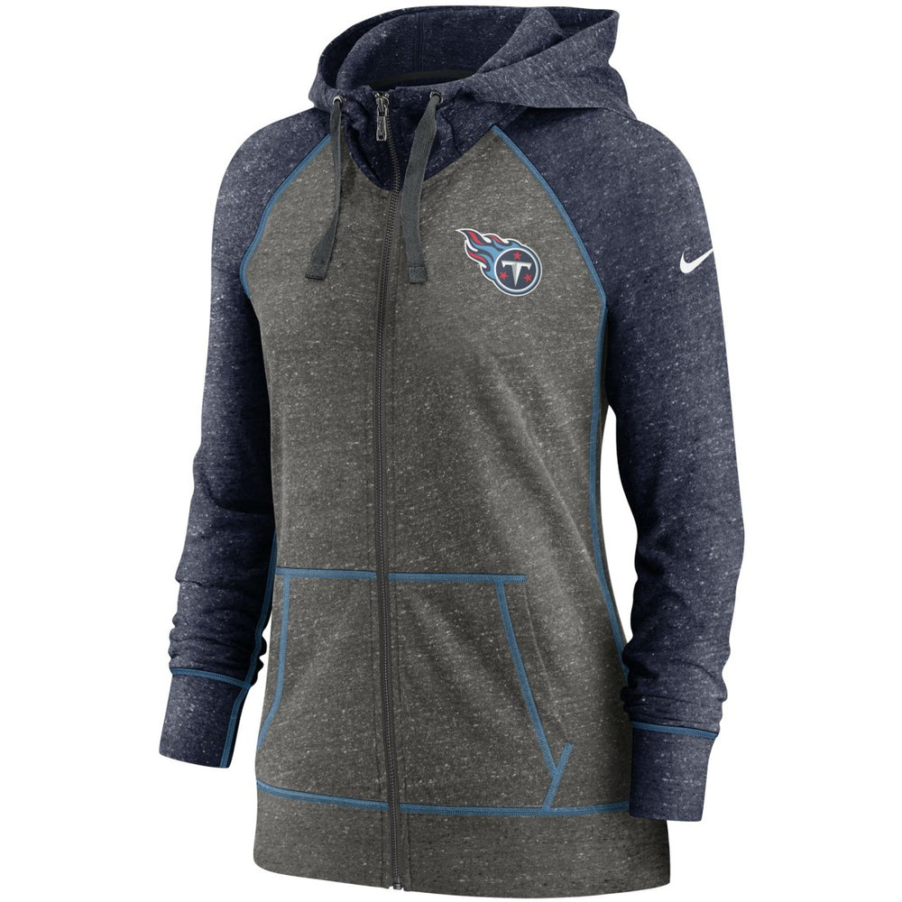 Tennessee Titans Women's Gym Vintage Raglan Full-Zip Hoodie - Heathered Charcoal/Navy on sale