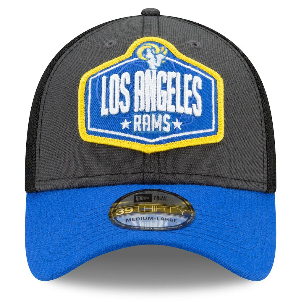 Los Angeles Rams New Era 2021 NFL Draft Trucker 39THIRTY Flex Hat - Graphite/Royal on sale