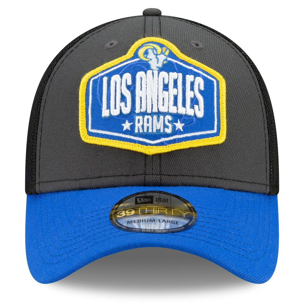 Los Angeles Rams New Era 2021 NFL Draft Trucker 39THIRTY Flex Hat - Graphite/Royal on sale