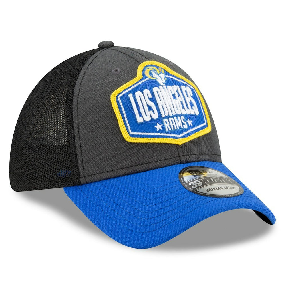 Los Angeles Rams New Era 2021 NFL Draft Trucker 39THIRTY Flex Hat - Graphite/Royal on sale