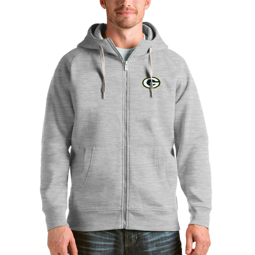 Green Bay Packers Antigua Victory Full-Zip Hoodie - Heather Gray on sale