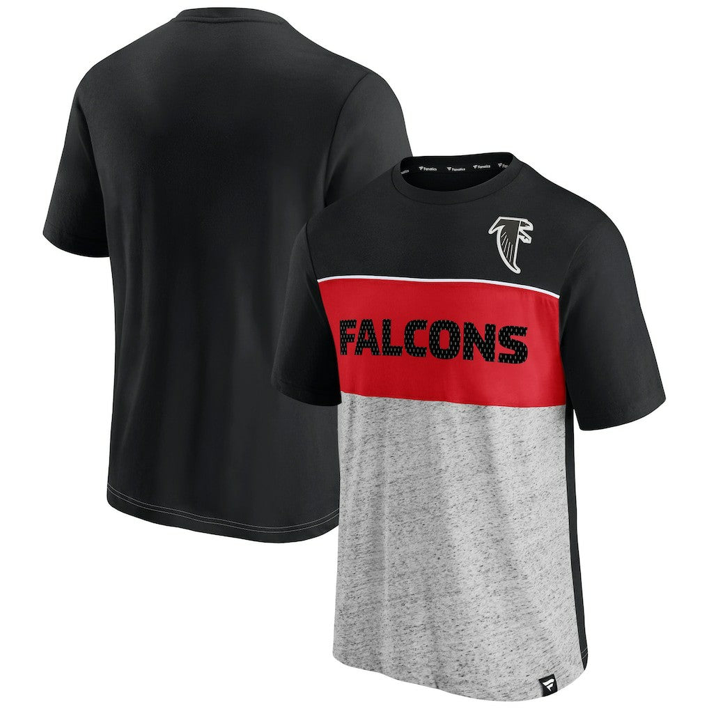 Atlanta Falcons Throwback Colorblock T-Shirt - Black/Heathered Gray on sale