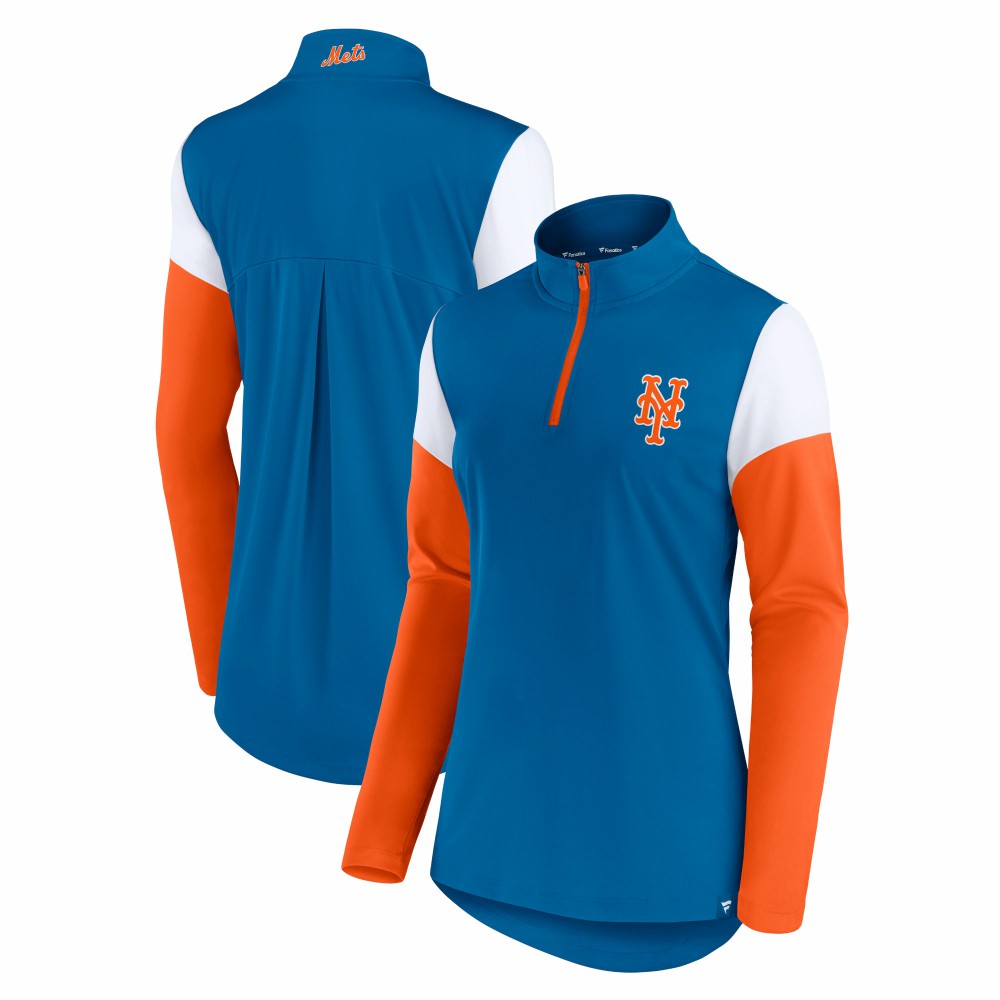 New York Mets Women's Authentic Fleece Quarter-Zip Jacket Royal/Orange