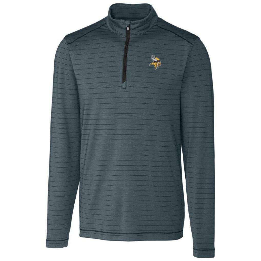 Minnesota Vikings Cutter & Buck Holman Stripe Quarter-Zip Pullover Jacket - Heather Black sale