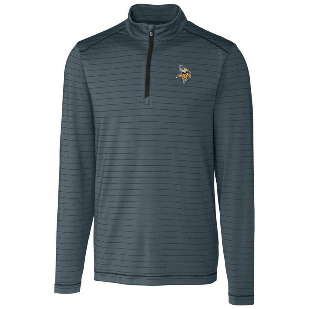 Minnesota Vikings Cutter & Buck Holman Stripe Quarter-Zip Pullover Jacket - Heather Black sale