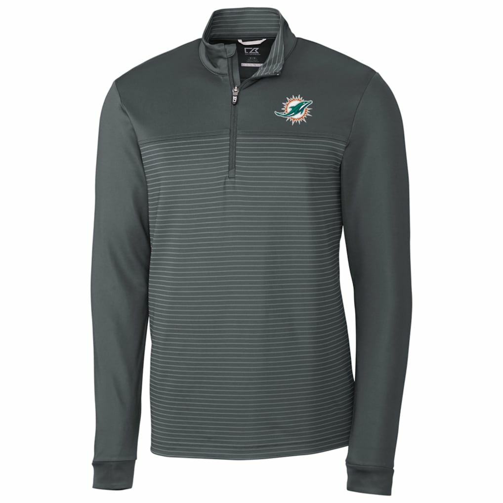 Miami Dolphins Cutter & Buck Traverse Stripe Quarter-Zip Pullover Jacket - Gray discount