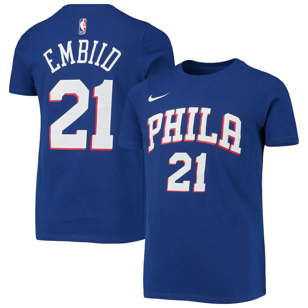 Joel Embiid Philadelphia 76ers Youth Logo Name & Number Performance T-Shirt - Royal cheap