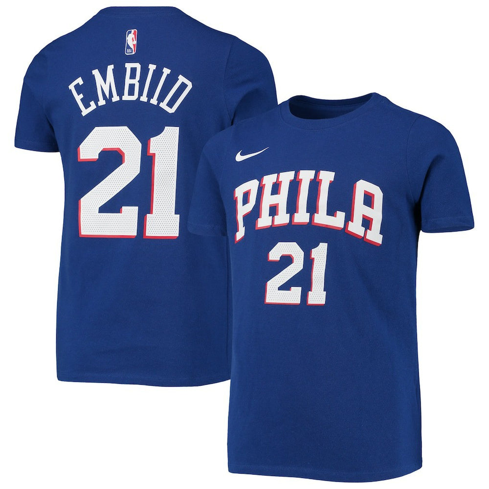 Joel Embiid Philadelphia 76ers Youth Logo Name & Number Performance T-Shirt - Royal cheap