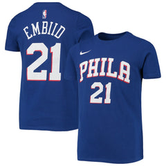 Joel Embiid Philadelphia 76ers Youth Logo Name & Number Performance T-Shirt - Royal cheap